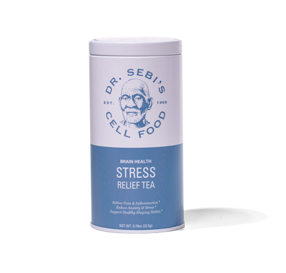 Stress Relief Tea half white & blue tea in can, tea to help you sleep