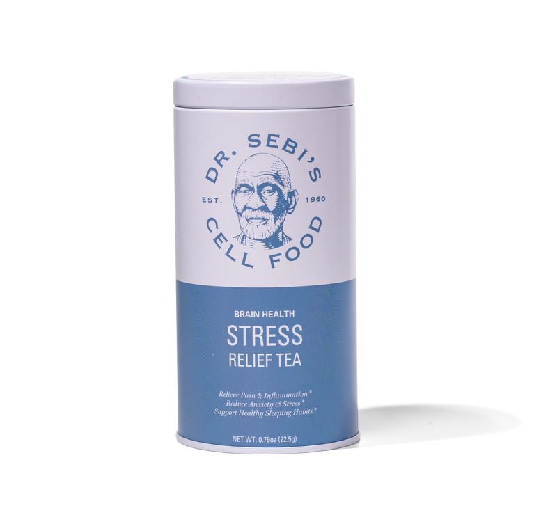 Stress Relief Tea half white & blue tea in can, tea to help you sleep